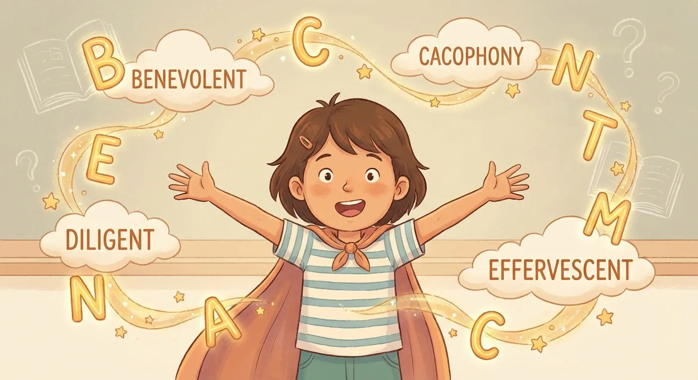 Child triumphantly recalling all memorized words