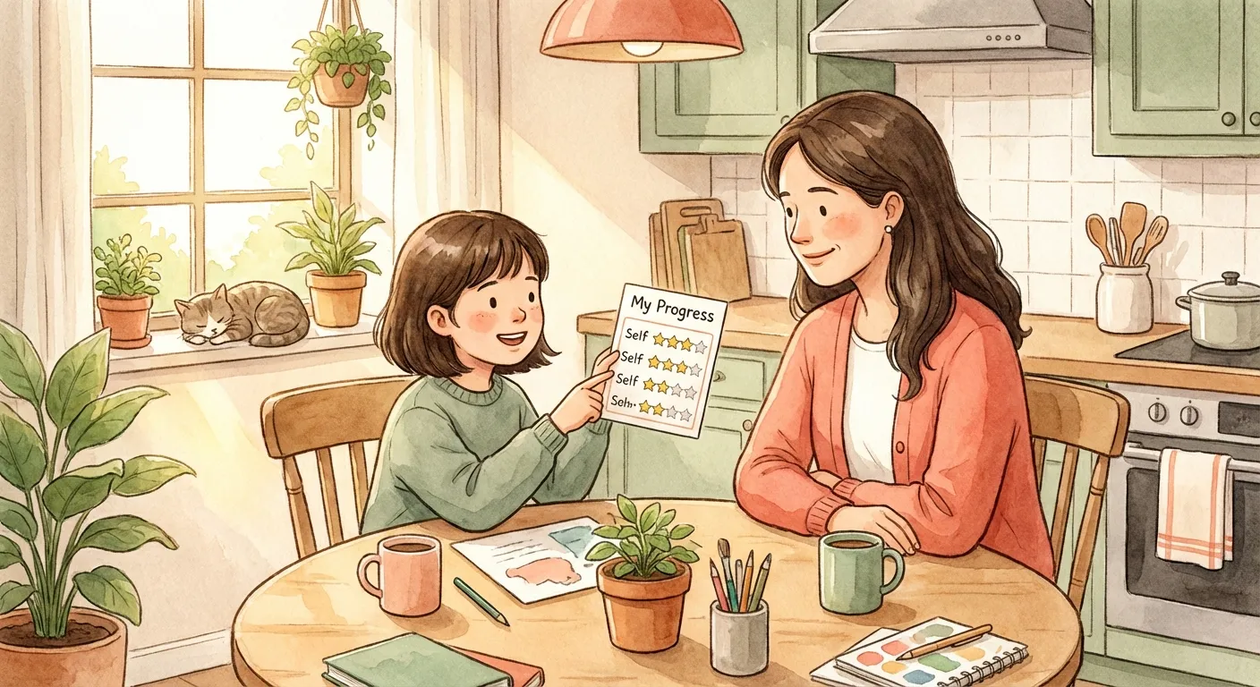 Daily progress cycle: morning goals, midday check-ins, evening celebration