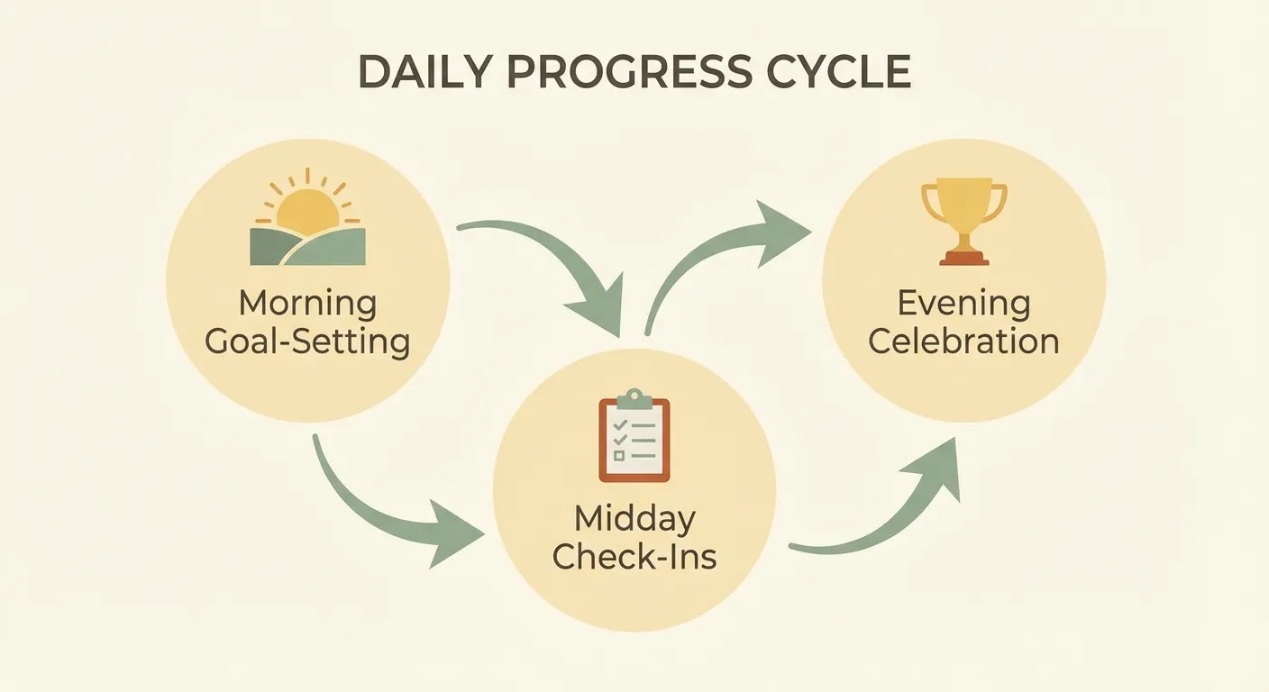 Child proudly holding up their daily progress tracking card