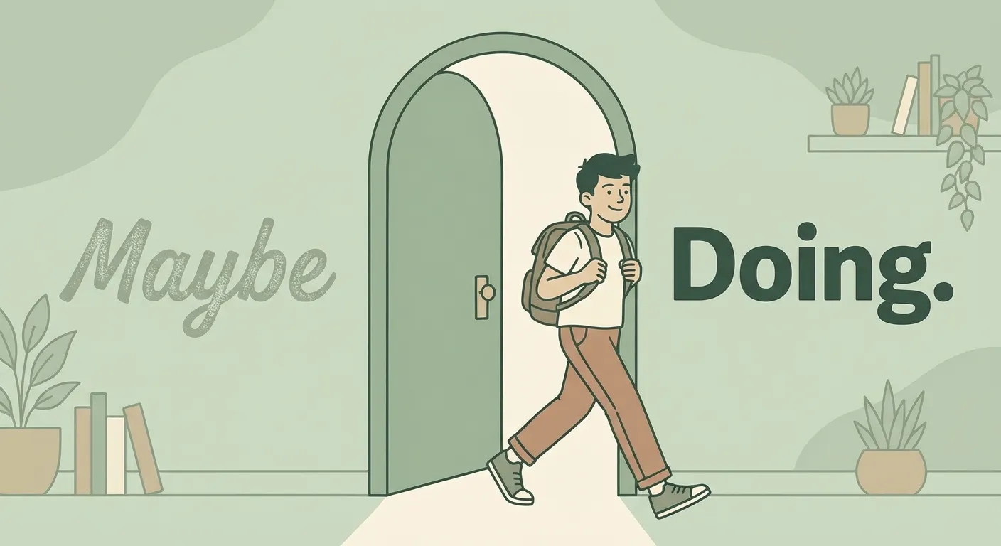 Illustration of a teen choosing between the committed path and the maybe path
