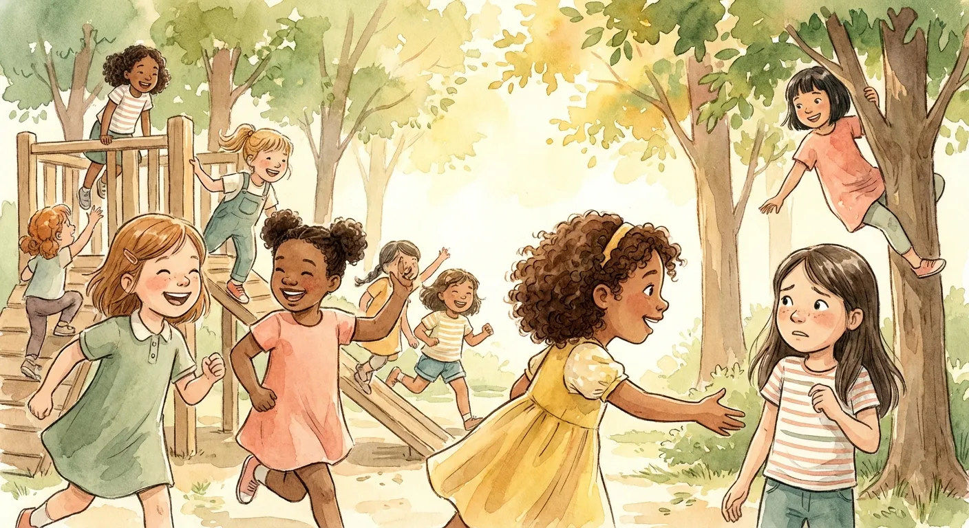 A group of girls playing together joyfully in a park