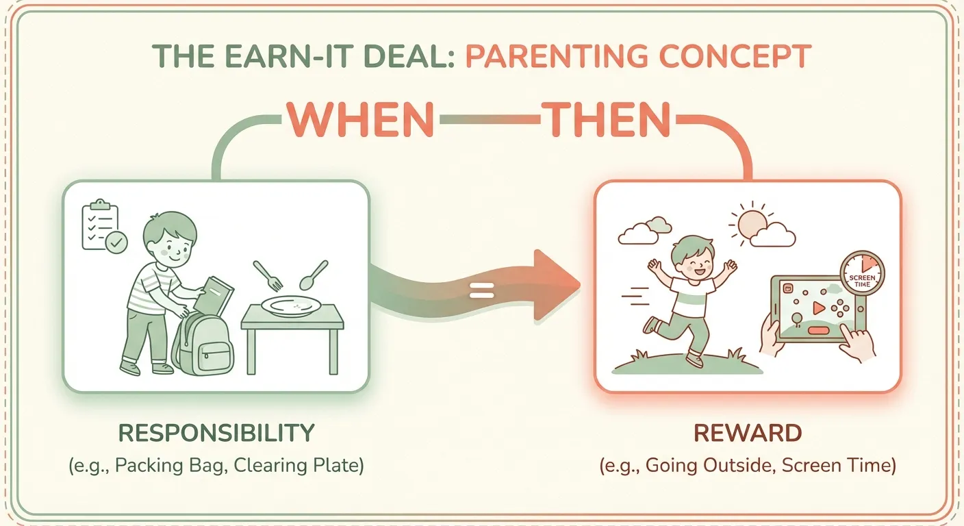 Diagram showing how the earn-it formula works: responsibility leads to reward, naturally