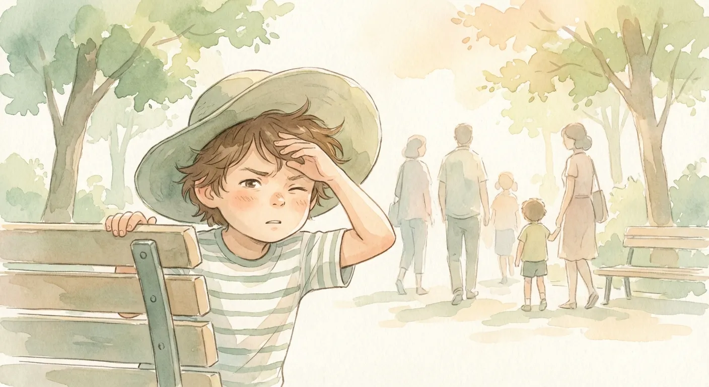 A curious child at a park observing people's body language