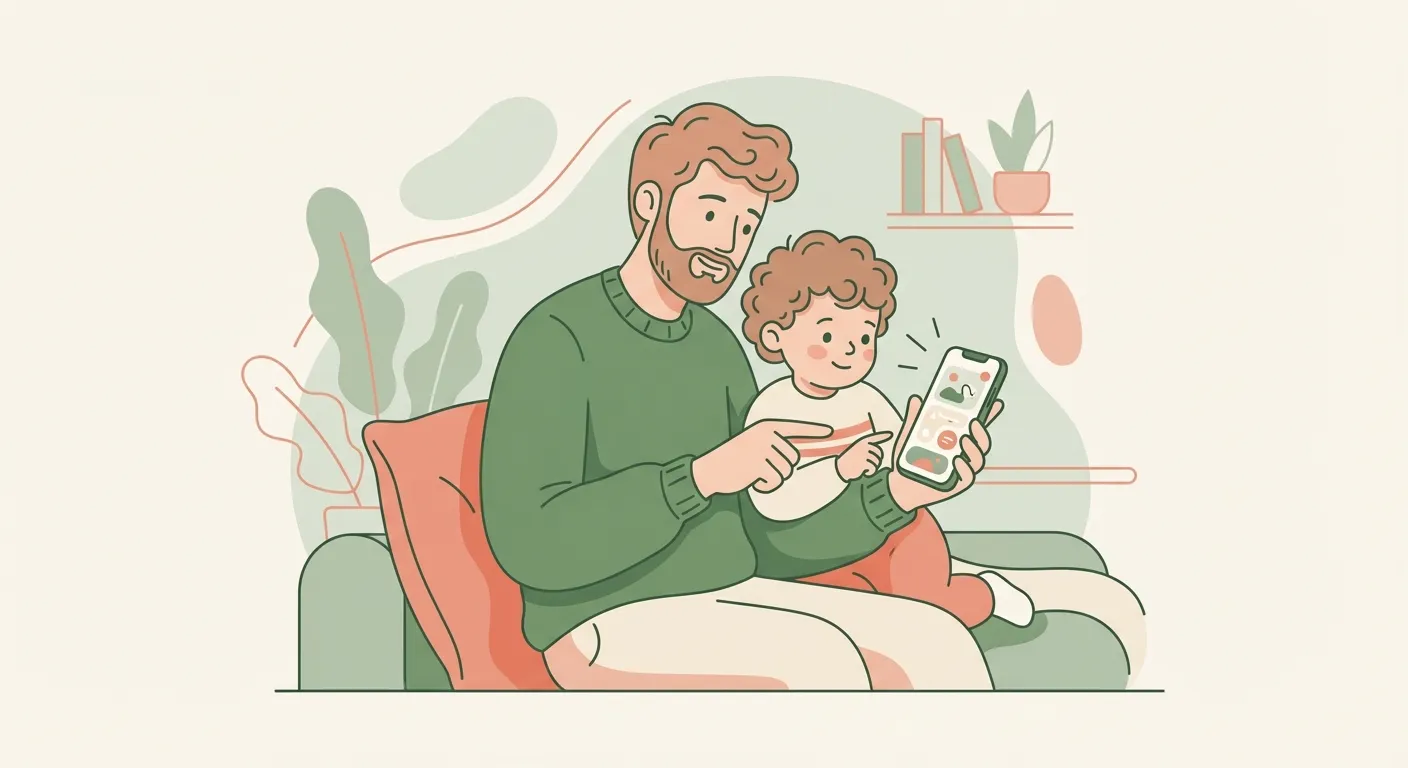 Parent and child having a calm, engaged conversation about technology