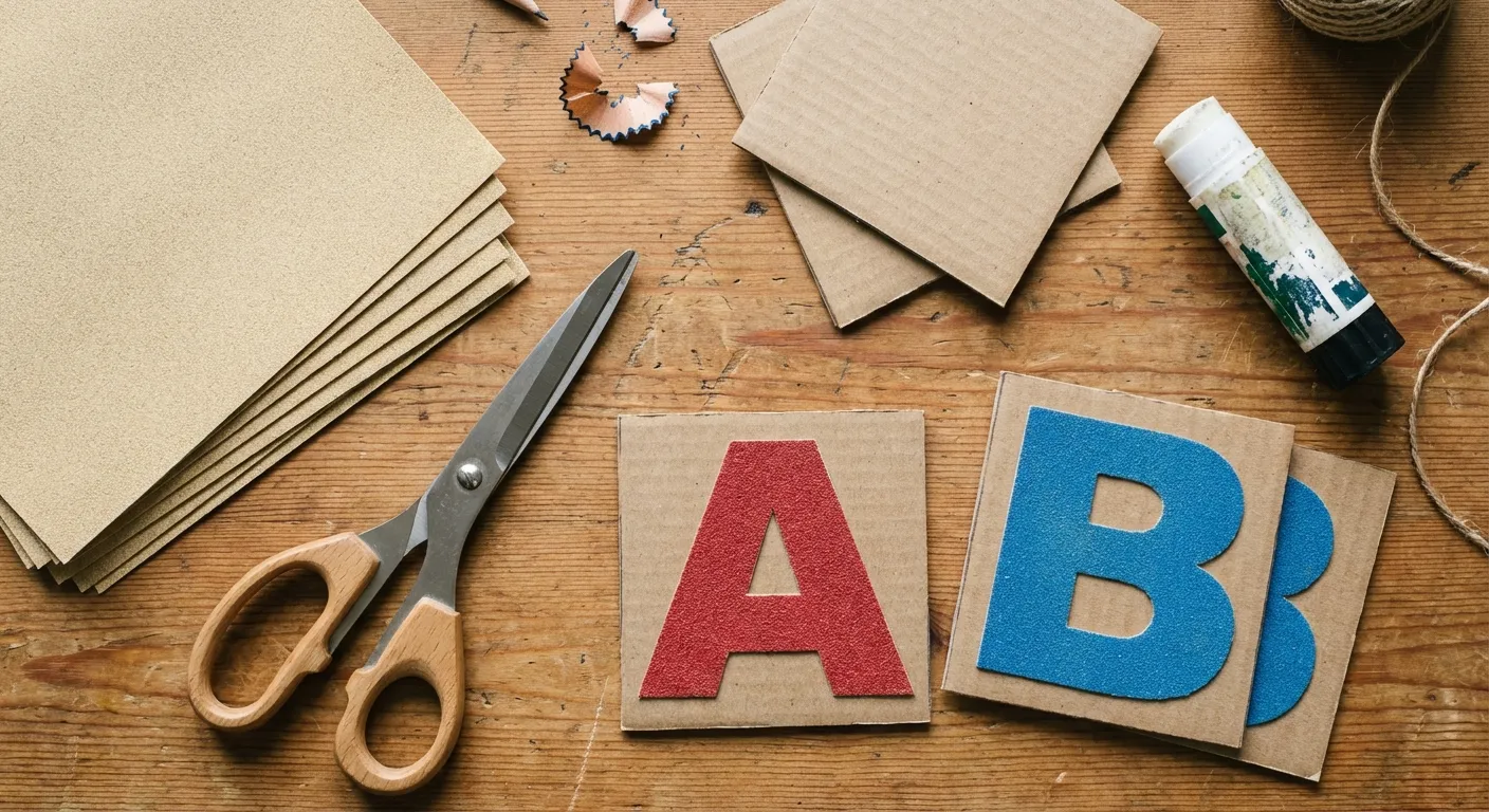 DIY sandpaper letter materials laid out on a table