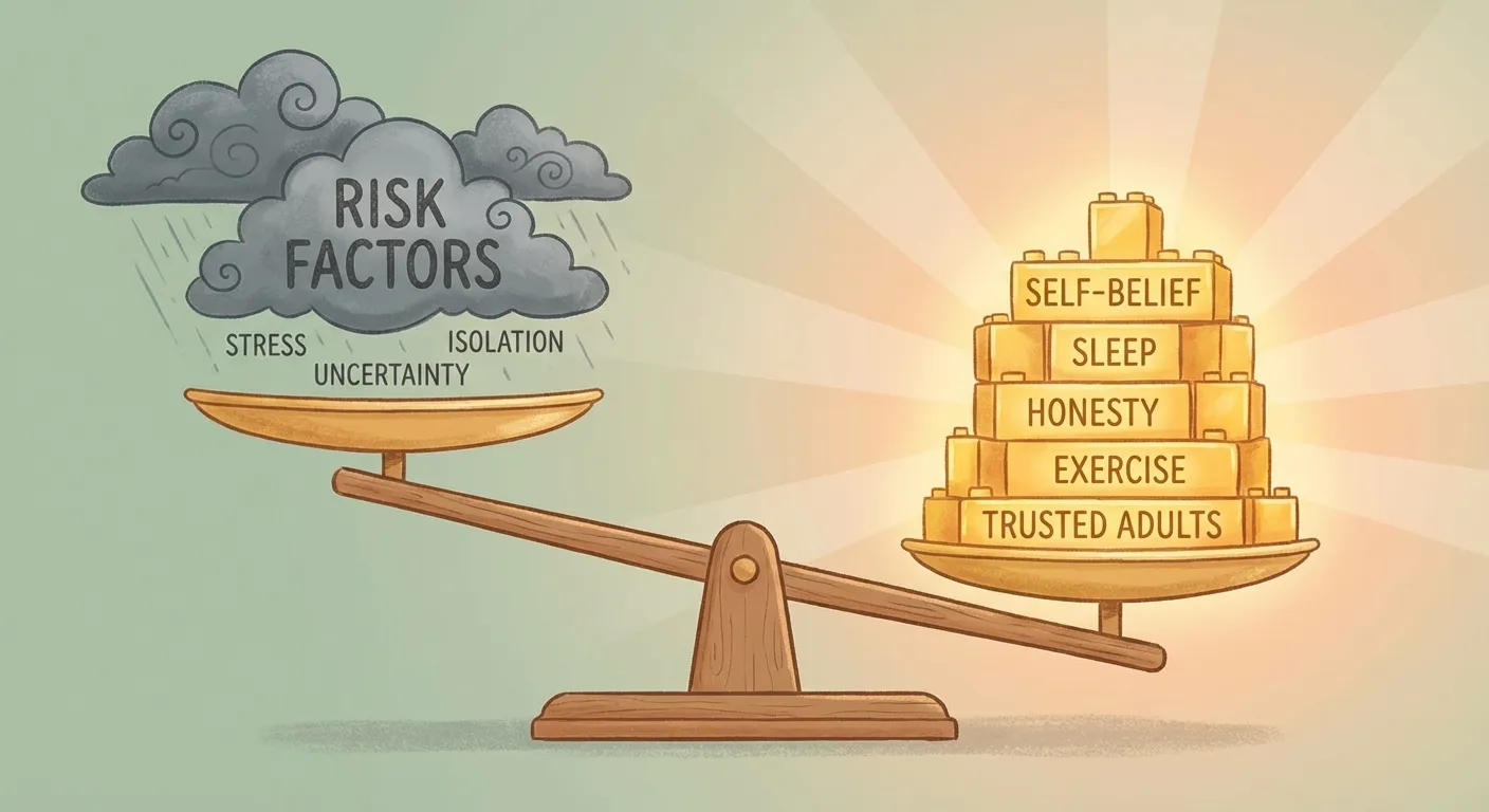 Balance scale showing protective factors outweighing risk factors