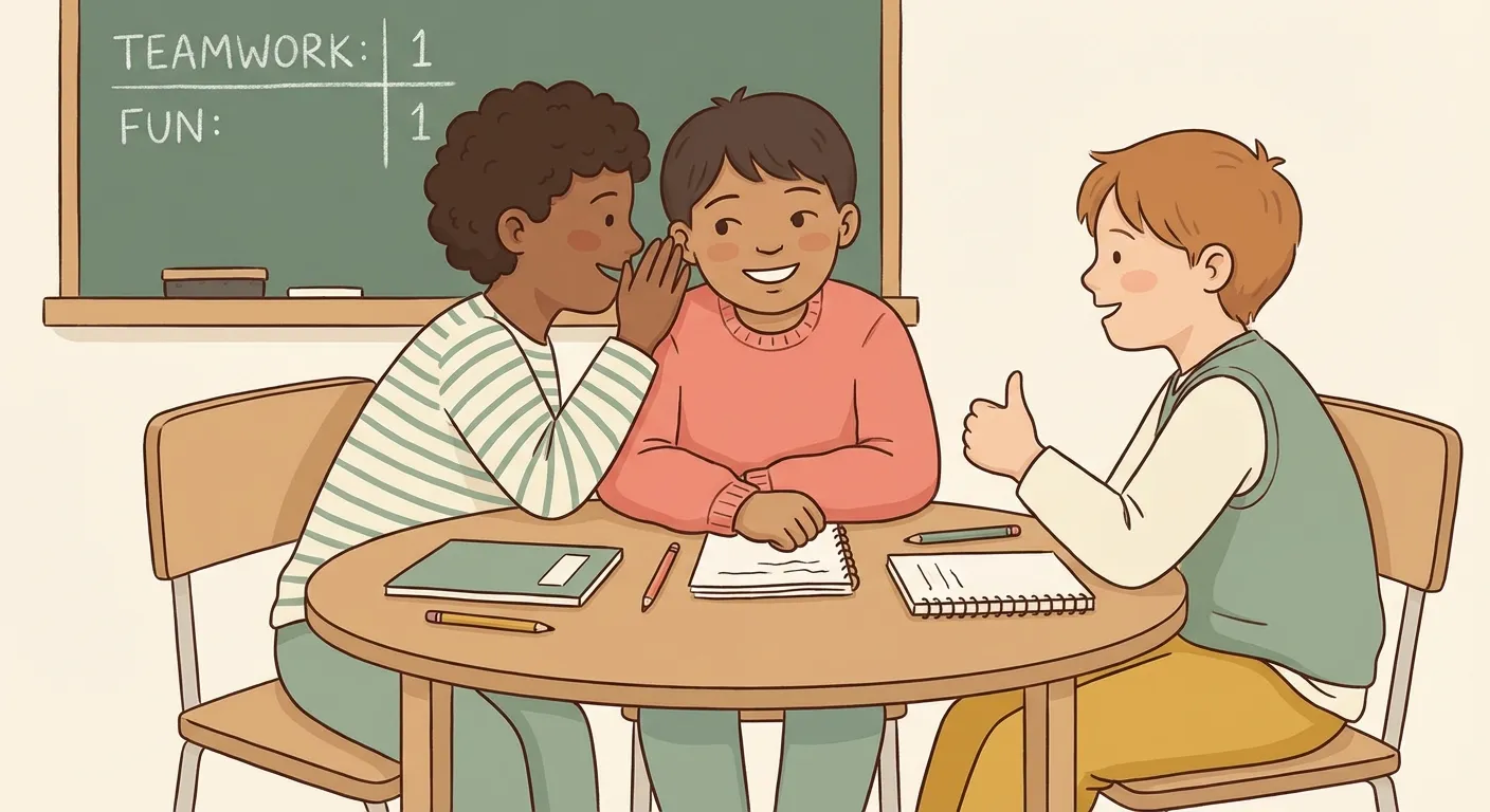 Children huddled together as a team, coaching each other