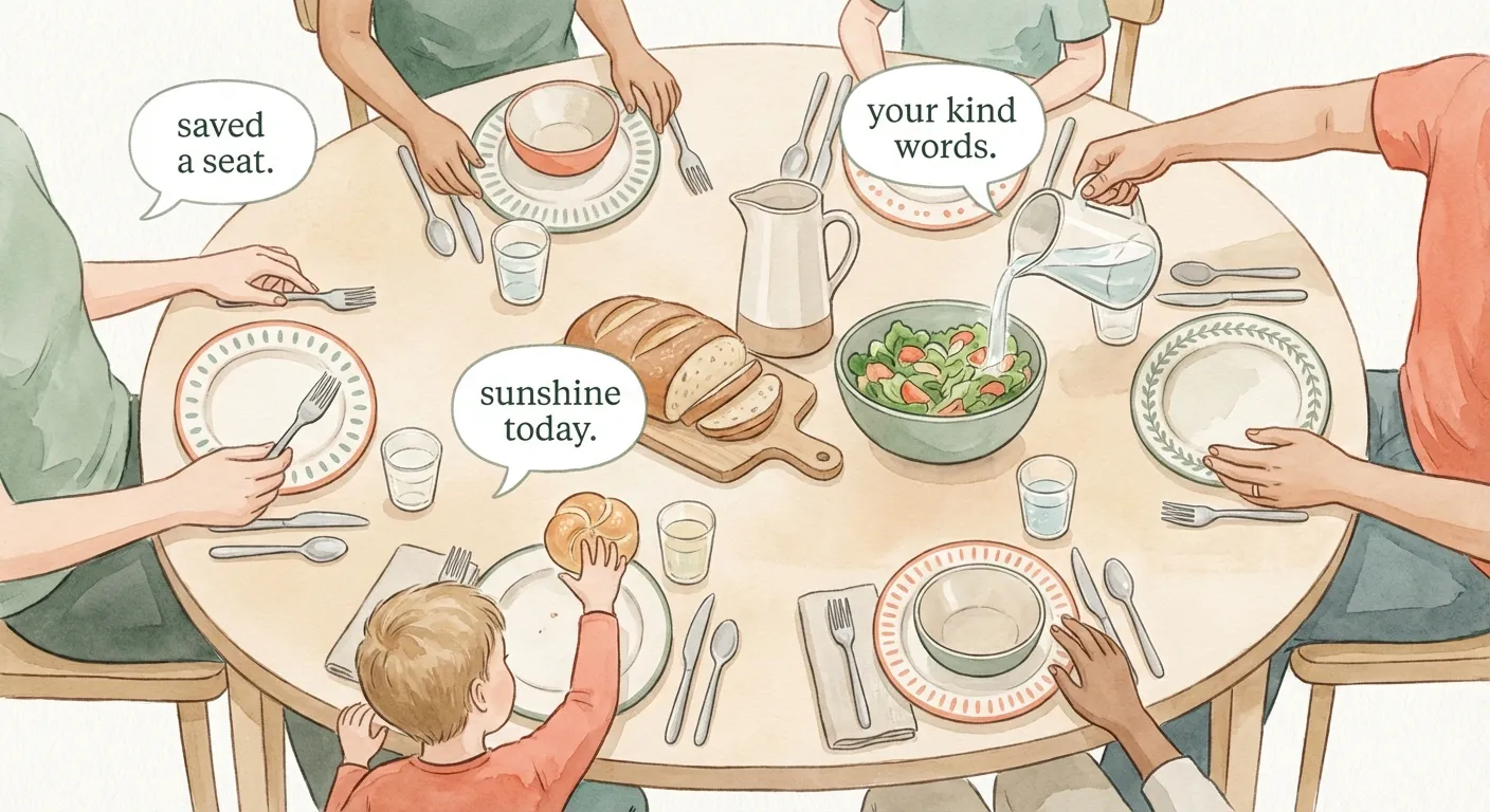 Three daily gratitude habits for families: dinner round, helping hands, and the flip-side question