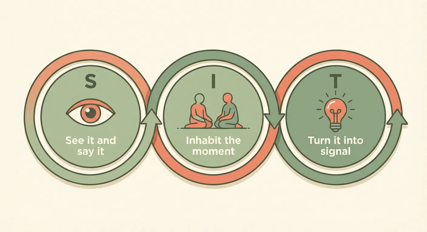 SIT method diagram: See it and say it, Inhabit the moment, Turn it into signal