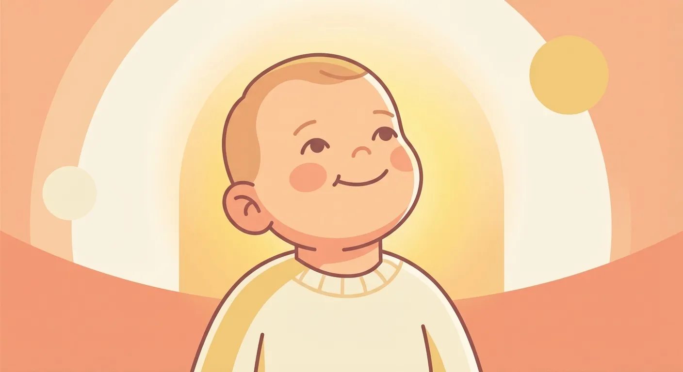 A calm, happy toddler looking up with a sense of being understood