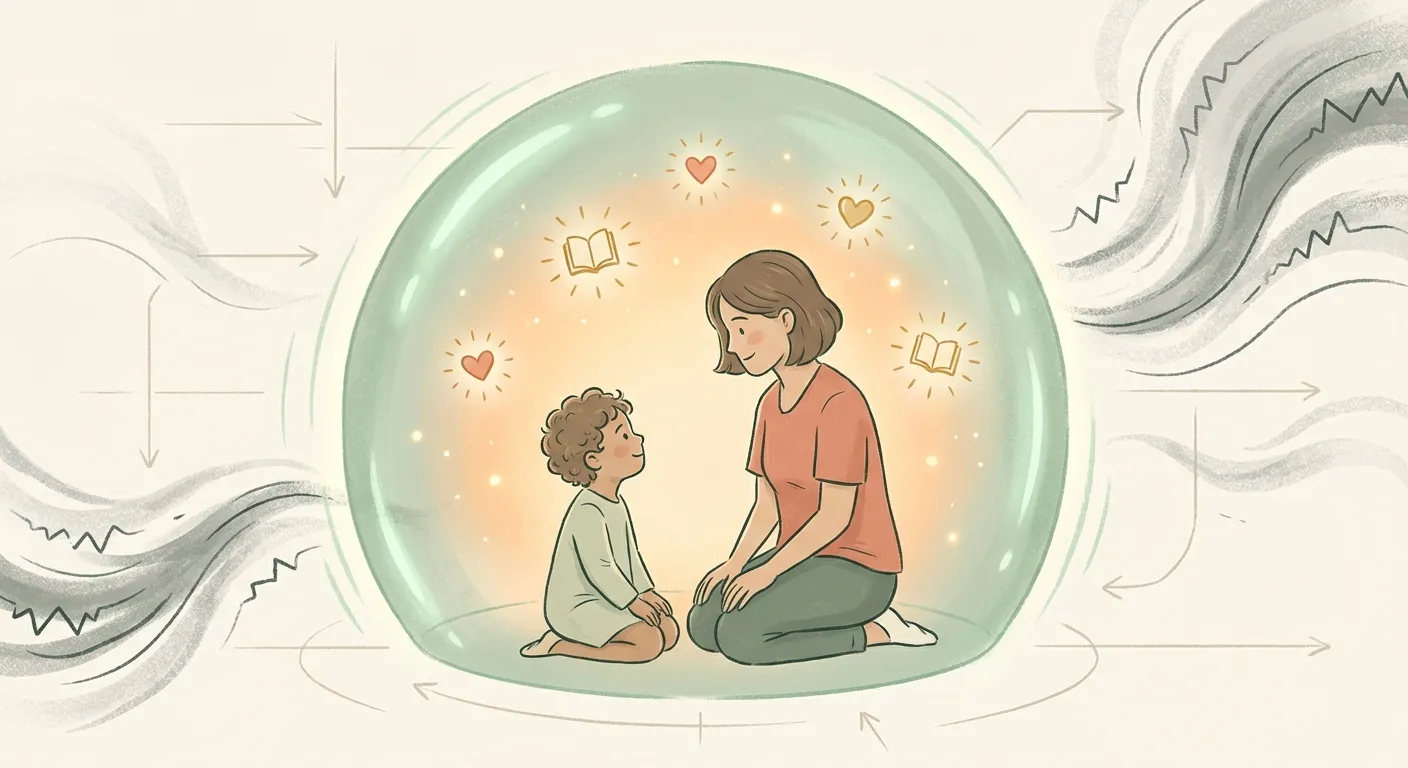 Illustration of a parent and child protected by an awareness shield