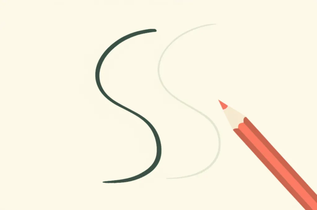 An incomplete symmetrical curve on paper with a colored pencil nearby