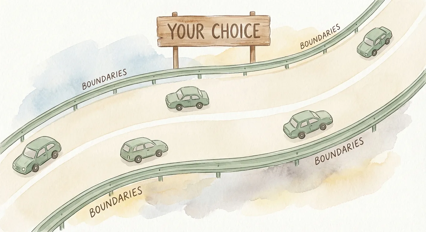 Road with guardrails and freedom within lanes
