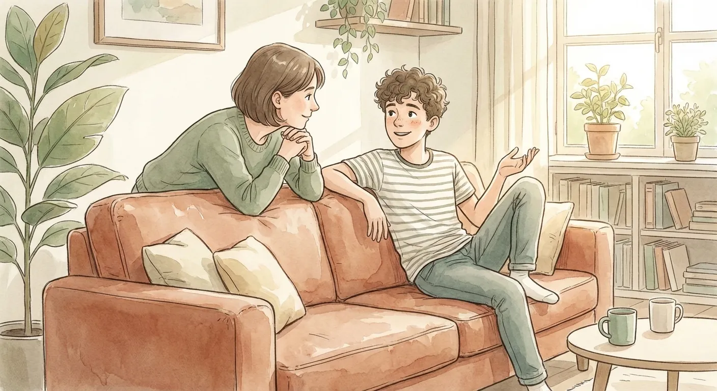 Parent and son having a genuine conversation