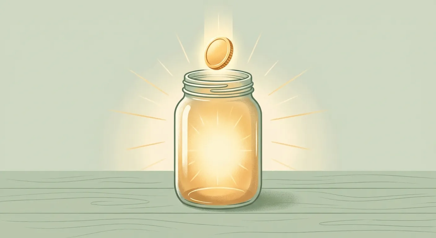 Glowing coin dropping into a glass jar representing confidence deposits