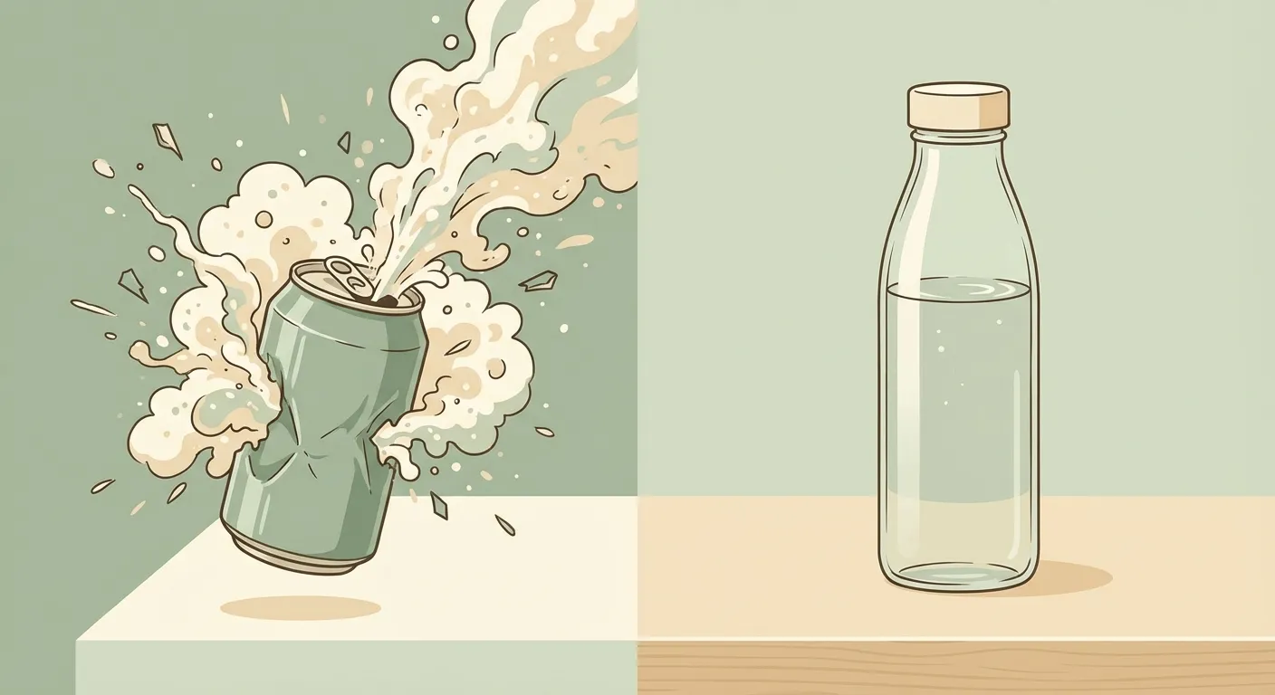 Illustration of a soda can exploding next to a calm water bottle, representing reactive vs proactive teen responses