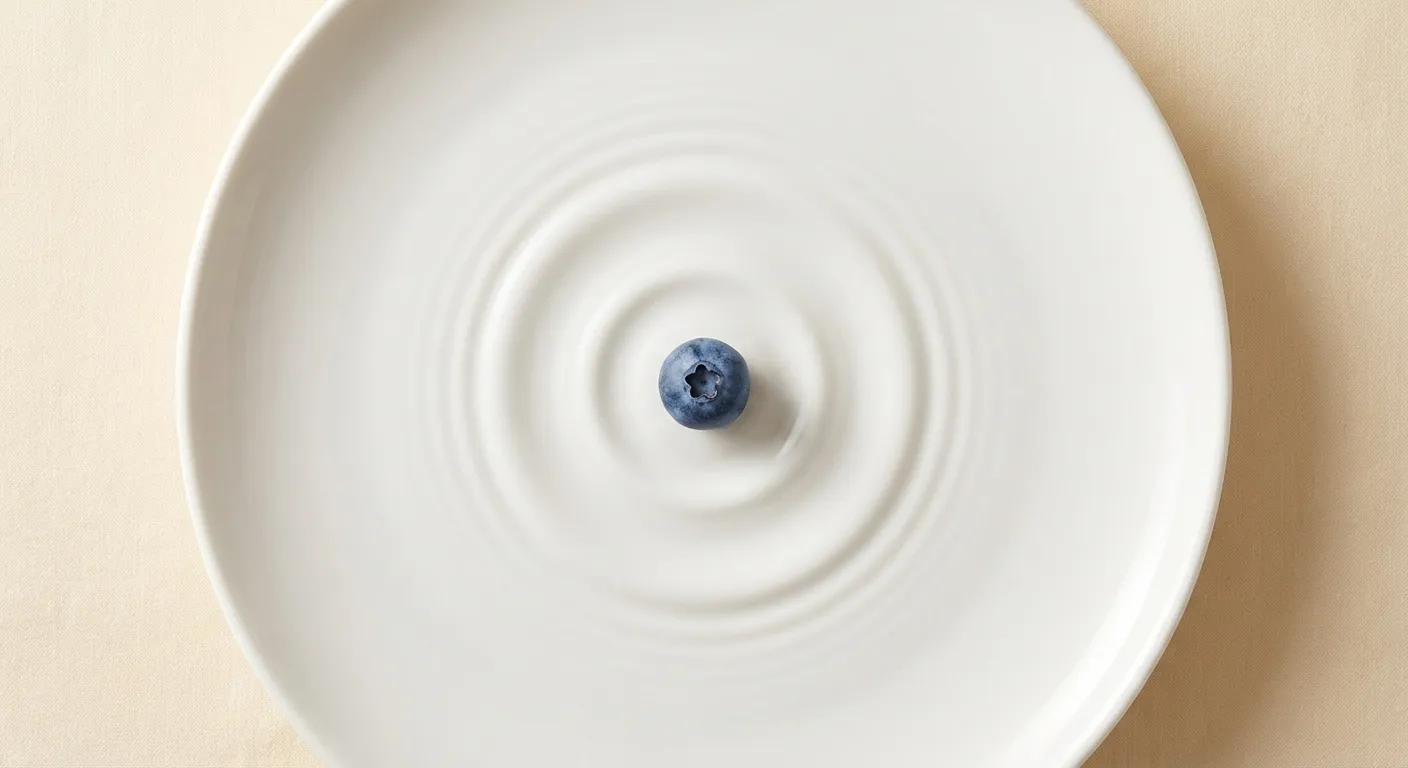 A blueberry on a plate with concentric ripples radiating outward, symbolizing the sensory approach to food exploration