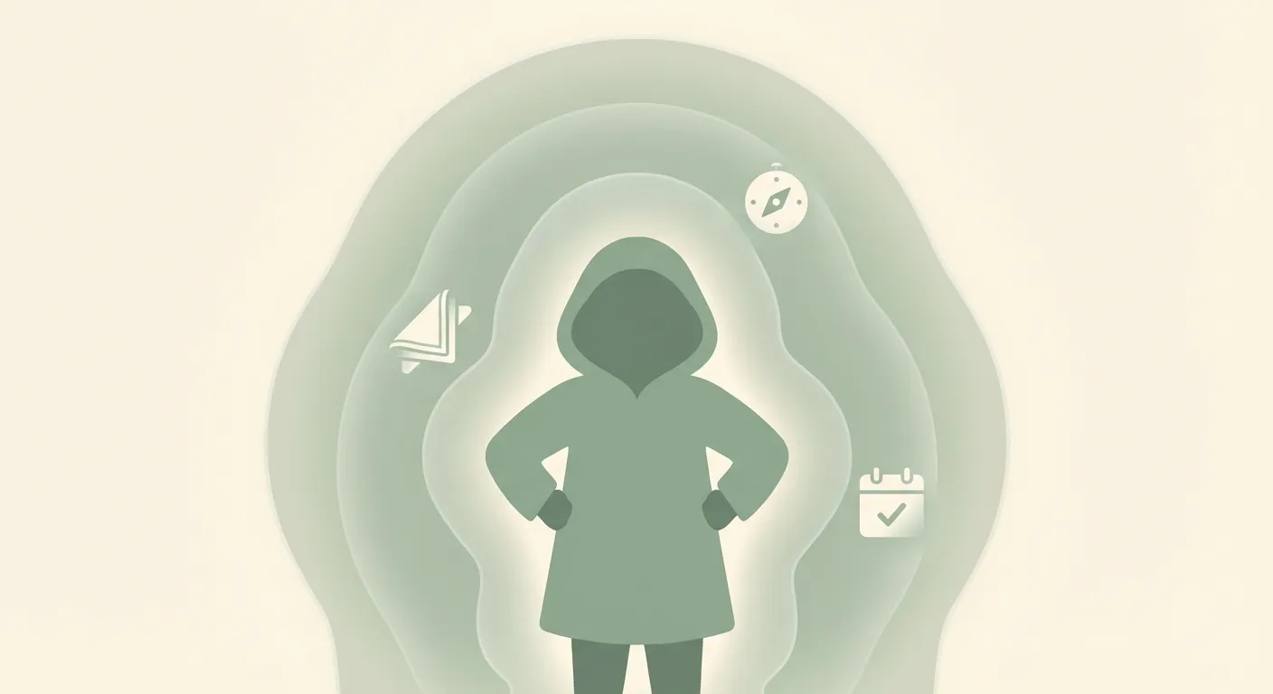 Warm illustration of a child surrounded by glowing layers of invisible protective armor