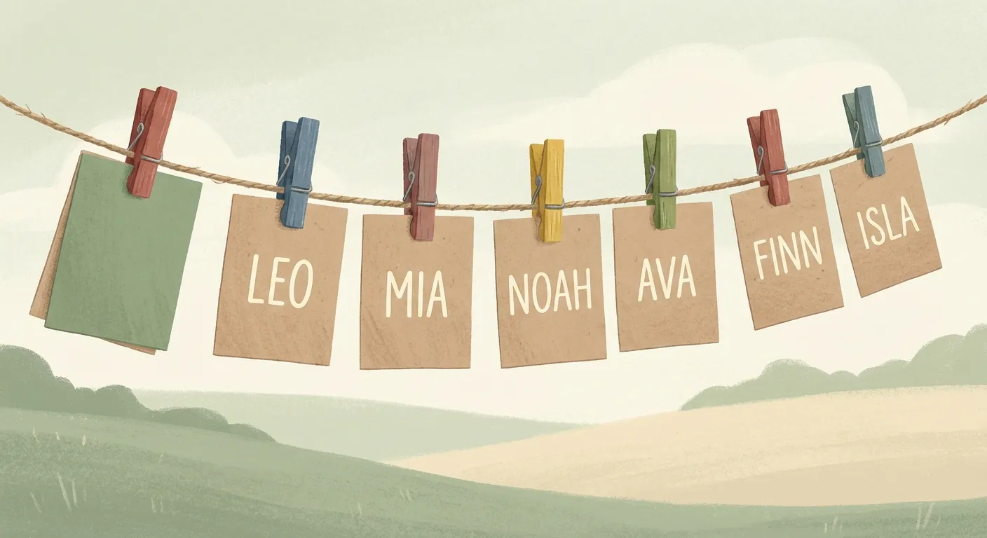 Clothesline with colorful clothespins holding name cards for children, representing a visible turn-taking queue