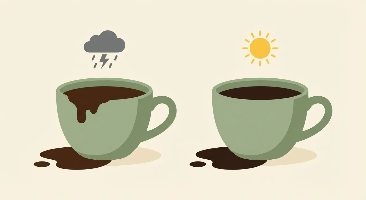 Two coffee cups with contrasting thought bubbles showing the shift from catastrophic to resilient self-talk