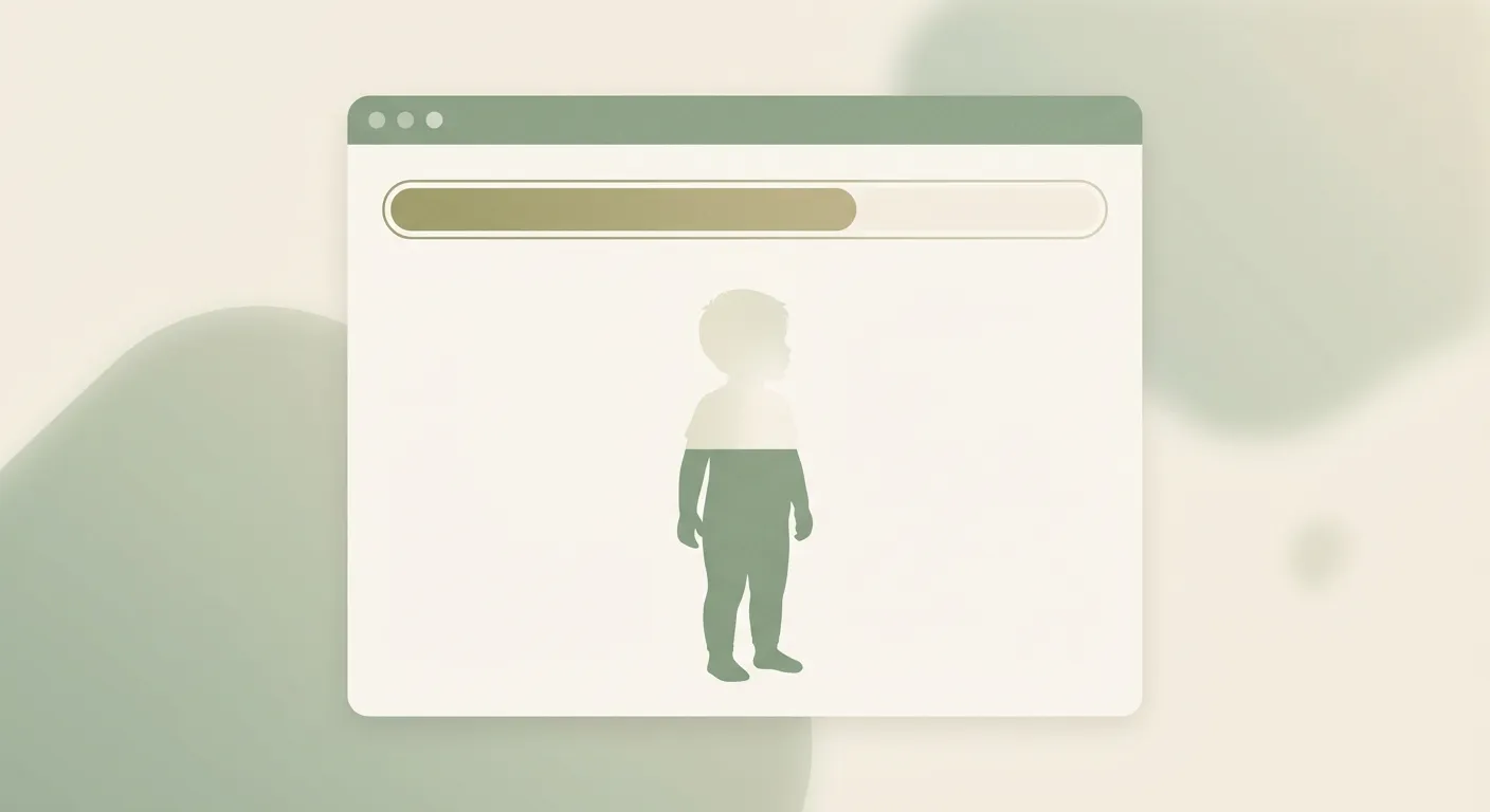 A browser progress bar with a child silhouette, representing the concept of a child's brain loading and processing an instruction