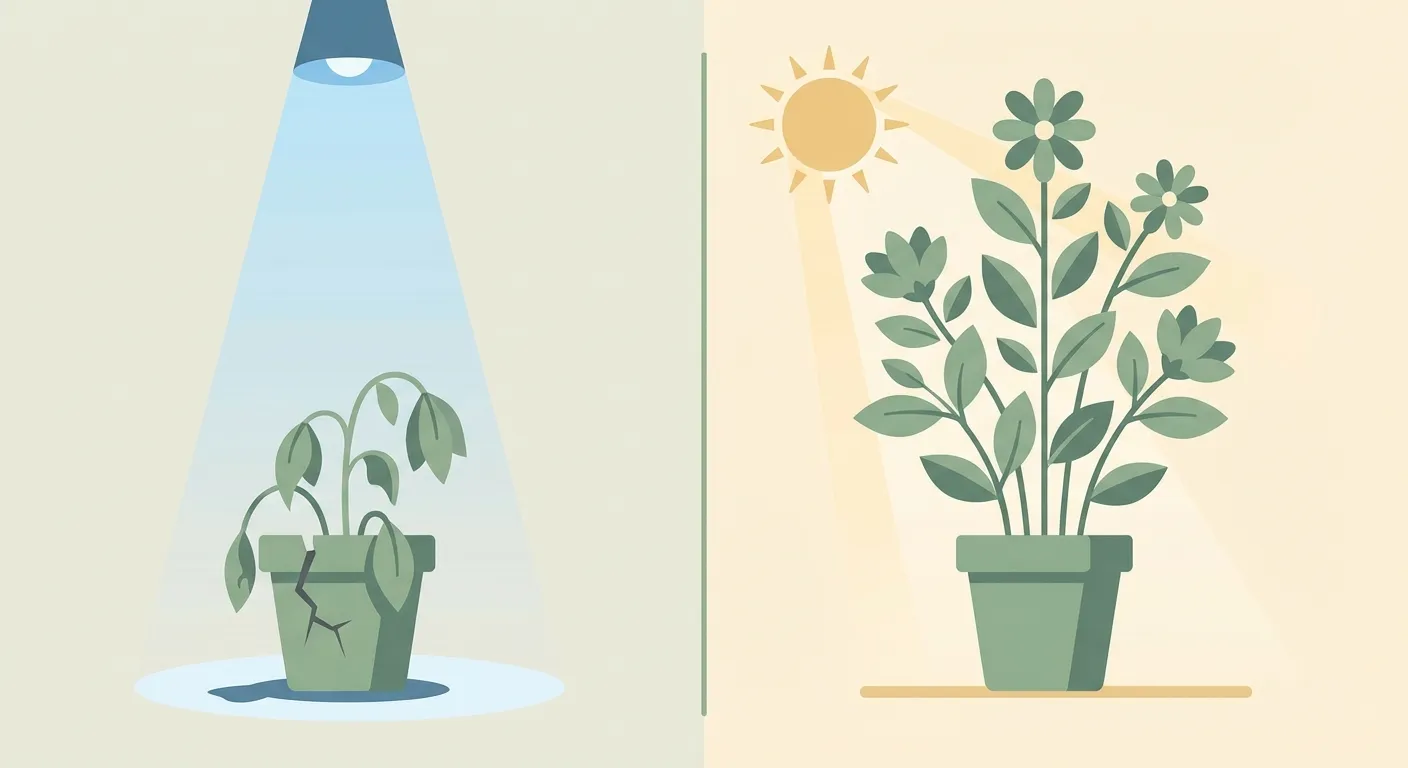 Split illustration showing a wilting plant with the wrong teacher versus a thriving plant with the right teacher