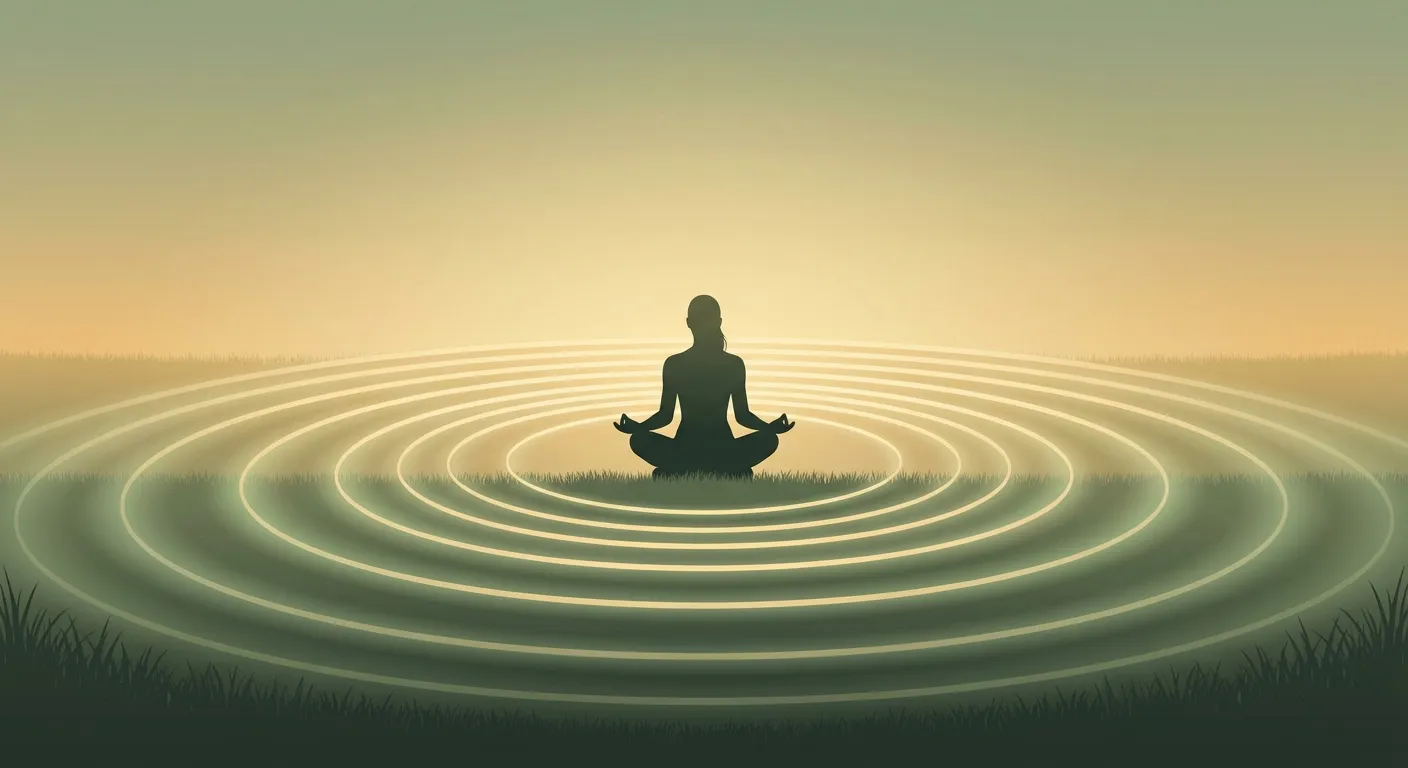 Young athlete silhouette surrounded by concentric circles representing focus and flow state