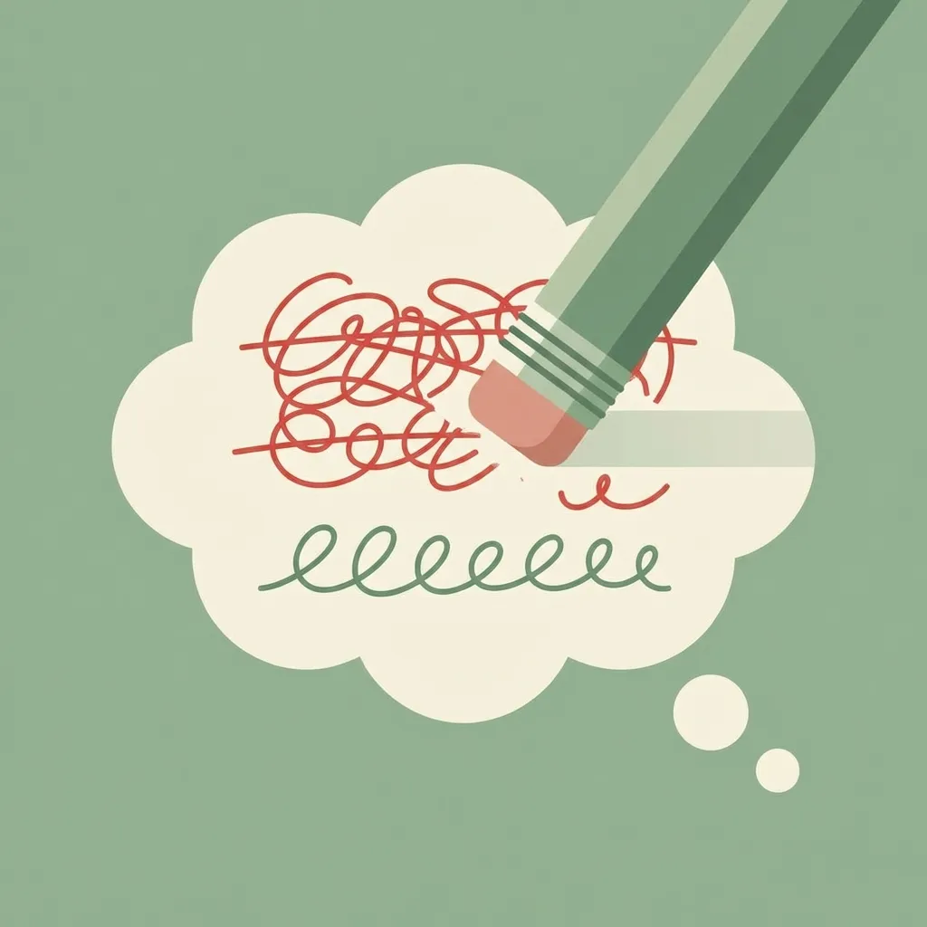 Illustration of a child editing their upset thoughts, transforming distorted thinking into accurate thinking