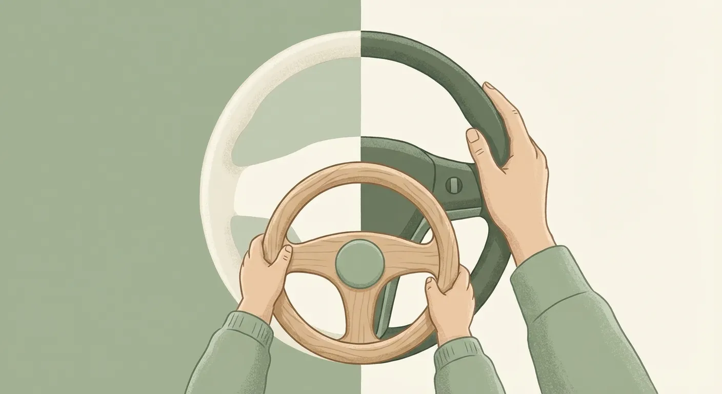 Split steering wheel concept showing shared control between parent and child
