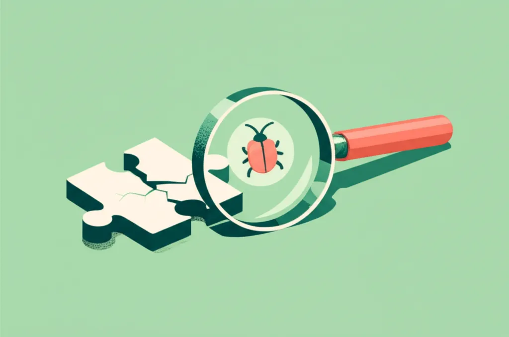 Warm illustration of a parent examining puzzle pieces representing behavior strategy components with a magnifying glass